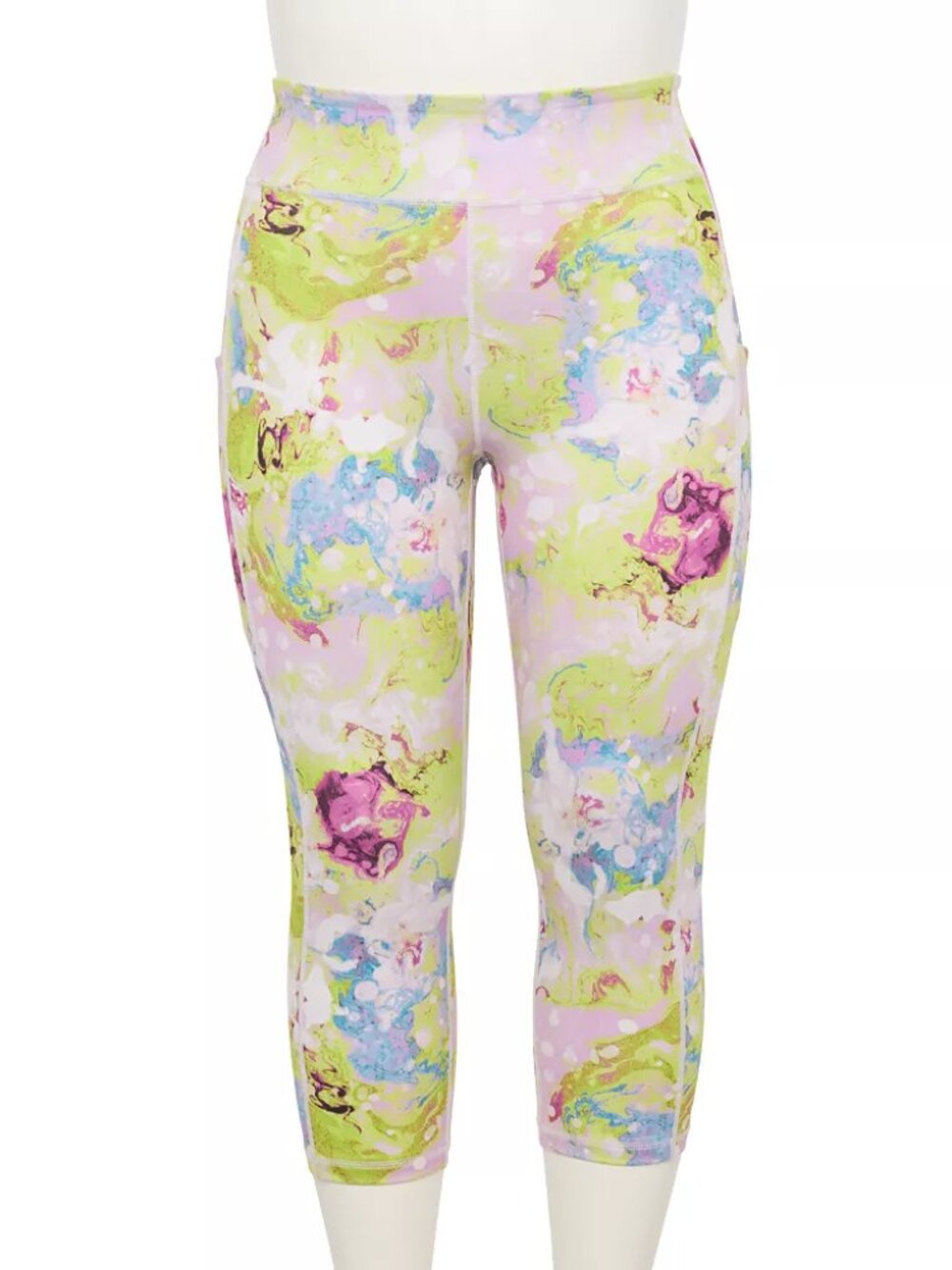 Tek Gear Pocket High-Waisted Capri Leggings Lilac Swirled Size Medium